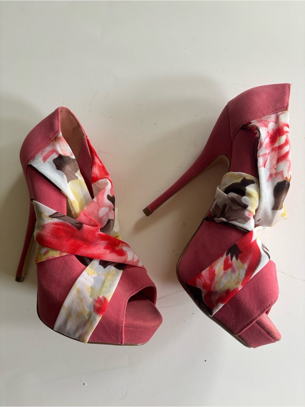 Wild Pair Floral Wrap Peep-Toe Heels - Pink